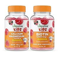 Lifeable Calcium Magnesium Kids + Biotin Kids, Gummies Bundle - Great Tasting, Vitamin Supplement, Gluten Free, GMO Free, Chewable Gummy
