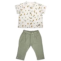 Baby Boy 2-Piece Clothing Set Buttoned Short Sleeve Shirt and Muslin Pants Set, Toddler Boy Outfit Hot Air Balloons