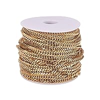 LiQunSweet 32.8 Ft(10 Meters) Stainless Steel Gold Plated 7x4.5mm Link Twist Curb Chains with Spool Bulk for Women Men Jewelry Making Bag Eyeglass Strap Chain Accessories