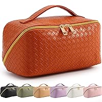 Upgrade Makeup Bag Large Capacity Travel Cosmetic Bag Make Up Bags for Women Waterproof Portable Cosmetic Bags with Handle and Divider Flat Lay Makeup Organizer Bag (Orange)
