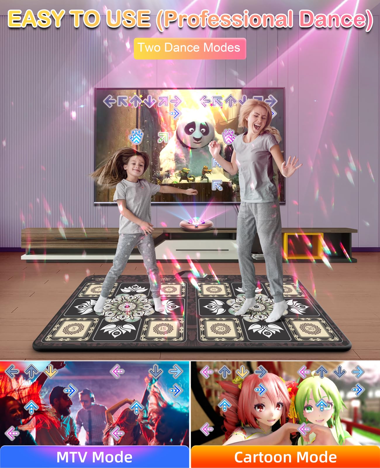 HAPHOM Two Colors Dance mats-Dance Game Soft Mat Toys Electronic Dance Mats for Kids and Adults Dance Pad Game for TV Gift Deas for Ages 4 5 6 7 8 9 10 11 12+ Year Old Boys & Girls