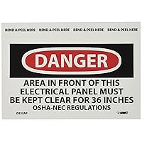 NMC D225AP Danger - Area in Front of This Electrical Panel Must Be Kept Clear for 36 Inches OSHA-NEC Regulations Label - 5 in. x 3 in. PS Vinyl Danger Label,White