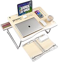 Cooper Mega Table - Large Laptop Desk for Bed 24x17in | Portable Table Tray, Laptop Stand w/Built-in Tablet, Phone Slot, Storage Drawer, Couch/Sofa/Floor Desk (White Oak)