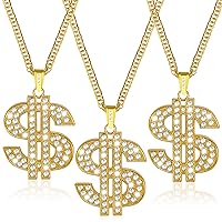 80s 90s Dollar Sign Pendant Necklace, Gold Plated Chain Chunky Hip Hop Dollar Necklace for Men Rapper