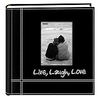 Pioneer Photo Albums Embroidered Live, Laugh, Love Black Sewn Leatherette Frame Cover Album for 4