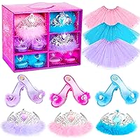 Princess Dress Up Shoes, Dress Up Clothes Pretend Play Costumes-3 Sets of Princess Shoes, Dresses and Crowns, Princess Accessory Toys for 3-6 yr Girl Birthday Gifts