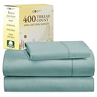 Softest 100% Cotton Sheets, Twin Sheets Set, 3 Pc, 400 Thread Count Sateen, Dorm Rooms & Adults, Deep Pocket Sheets, Cooling Sheets, Twin Bed Sheets (Teal)