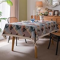 EAVD Colorful Geometric Plaid Tablecloth Soft Cotton Linen Table Cloth with Tassels Dust-Proof Modern Table Cover for Kitchen Dinning Tabletop Decor (Rectangle,60 x 84 Inch)