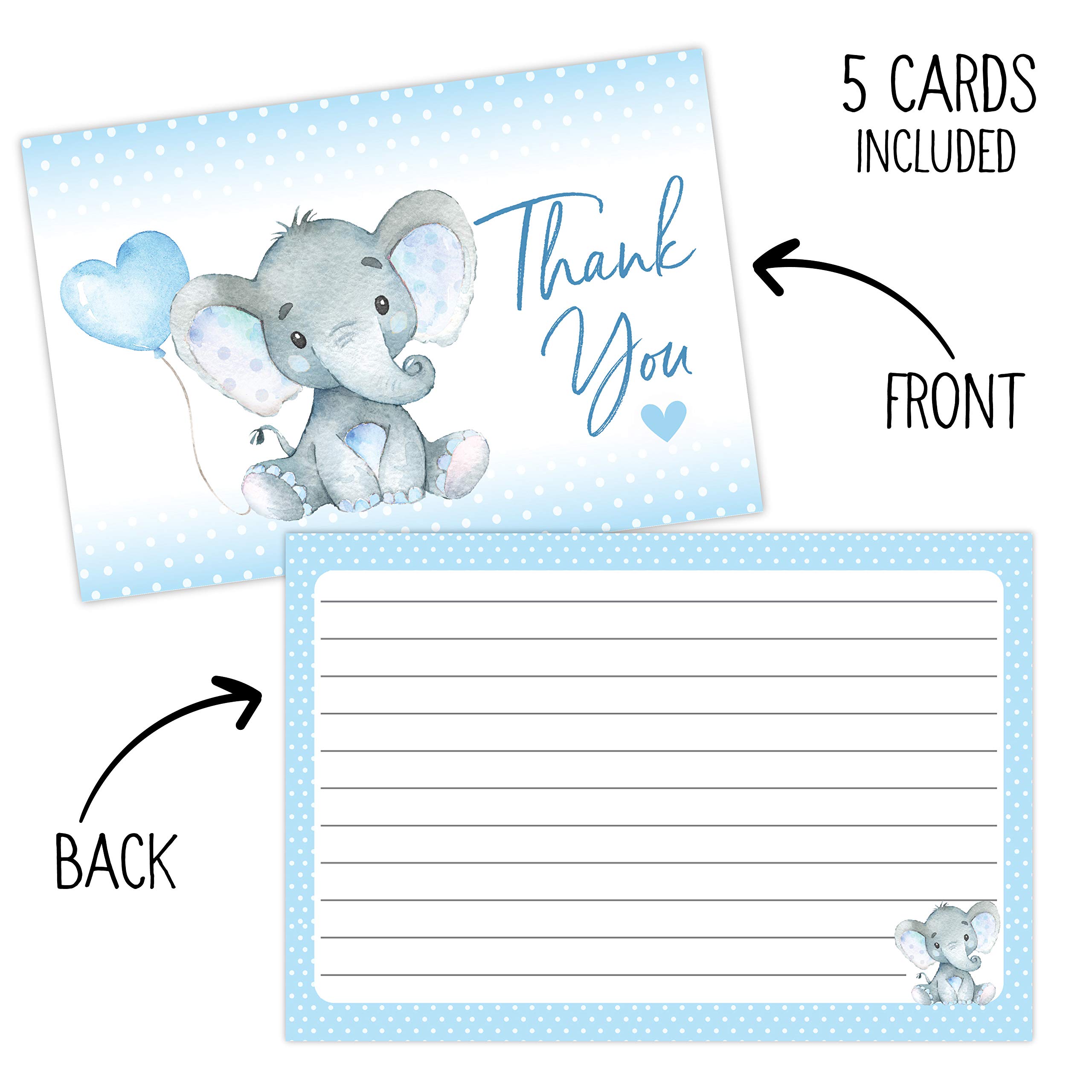 Your Main Event Prints 50 Elephant Baby Shower Thank You Cards, Boy Baby, Mama Baby Shower Favor and Games, 50 Thank You Cards