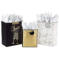 Hallmark All Occasion Gift Bags Assortment with Tissue Paper - Black and Gold (Pack of 3, 2 Large 13