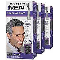 Touch of Gray, Mens Hair Color Kit with Comb Applicator for Easy Application, Great for a Salt and Pepper Look - Black, T-55, Pack of 3