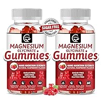 Magnesium Glycinate Gummies 400mg, Magnesium L-Threonate 200mg - Chelated Magnesium Potassium Complex Supplement with VitD, B6, CoQ10, Supports for Memory, Calm, Mood & Sleep - 60 Count (Pack of 2)