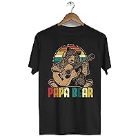 Cute Papa Bear Tee Vintage Father's Day Retro Dad Guitar Papa Bear Shirts for Men Men's T-Shirt