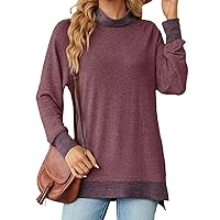 WELINCO Womens Crewneck Pullovers Color Block Long Sleeve Side Split Tunic Tops
