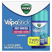VapoStick, Solid Balm, No Mess, Soothing Non-Medicated Vicks Vapors, Easy-To-Use No-Touch Applicator, Quick Dry, Lightweight Skin Feel, 1.25oz x 2