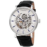 Akribos Automatic Mechanical Skeleton Watch – Crocodile Embossed Genuine Leather Strap – Automatic Mechanical Skeletonized Wristwatch See Through Dial - AK1020