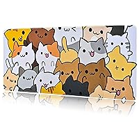 Cartoon Cat Gaming Mouse Pad Large Desk Mat XXL Mousepad Big Extended Waterproof Keyboard Pads with Non-Slip Rubber Base and Stitched Edge for Computer Game Players Office Home Study 31.5x11.8 Inch