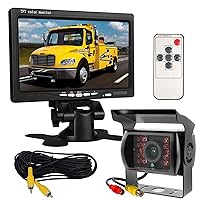 Waterproof 18LEDs Night Vision Reversing Reverse Rear View Camera with 10M 4 Pin Aviation Cable 7 TFT LCD Car Monitor for Large Truck Bus RV Trailer DC 12-24V Vehicle Backup Camera Monitor System 
