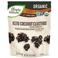 Organic Keto Dark Chocolate Coconut Clusters - 10 oz Resealable Zip Bag (SimplyComplete Bundle) - Pumpkin, Sunflower, Quinoa - Gluten Free - 4 Net Carbs