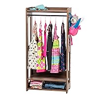 IRIS USA Open Wood Clothing Costume Garment Hanging Rack Armoire Wardrobe Dresser Organizer with Shoe Shelves and Side Hook, for Nursery, Kids Room, Closet, Dress-Up Center, Small Spaces, Brown