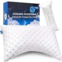 Cooling Side Sleeper Pillow for Neck and Shoulder Pain, Luxury Shredded Memory Foam Curved Bed Pillows for Sleeping Set of 1- Adjustable Queen Size- Washable Cover