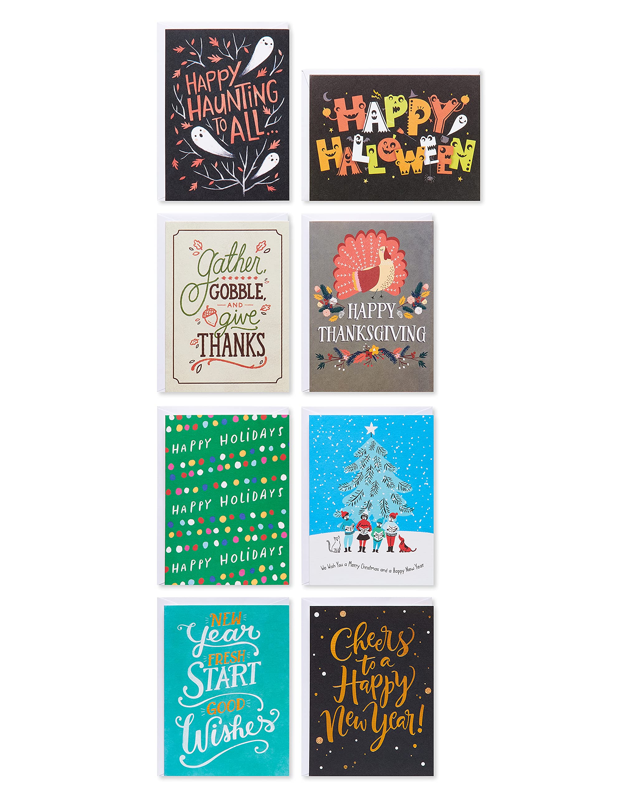 American Greetings Deluxe Holiday Card Assortment, Christmas, Halloween, Thanksgiving, Mother's Day (33-Count)