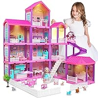 Beefunni Doll House, 11 Rooms 4 Stories Dollhouse for Girls with 2 Dolls Furniture & Accessories, Dollhouse for 4-7 Year Old Girls, Doll House 2024 Birthday Gifts for 3 4 5 6 7 8+ Year Old Girls