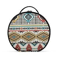 ALAZA Aztec Tribal Abstract Geometric Cosmetic Bag Round Travel Makeup Case Organizer Portable Storage Toiletry Bag with Adjustable Dividers for Women Business Trip College Dorm