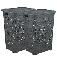 Superio Laundry Hamper with Lid Lace Design 50 Liter – 2 Pack Laundry Hamper Basket with Cutout Handles, Rectangular Shape Modern Style Bin -Dirty Cloths Storage (Grey 2 Pack)