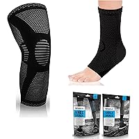 POWERLIX Knee Brace + Ankle Brace (Pair) Compression Support Sleeve for Men & Women, Knee and Ankle Support for Weightlifting, Workout (Black, Large) (Check the Size Chart First)