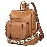 KOOIJNKO Fashion Backpack Purse for Women, Shoulder Handbag Daypack Convertible Design, B-Brown