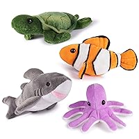 Plush Stuffed Ocean Animals | Plush Sea Creatures Set | Set of 4 Plush Ocean Animals | Octopus, Sea Turtle, Shark, & Clownfish | Baby Stuffed Animals