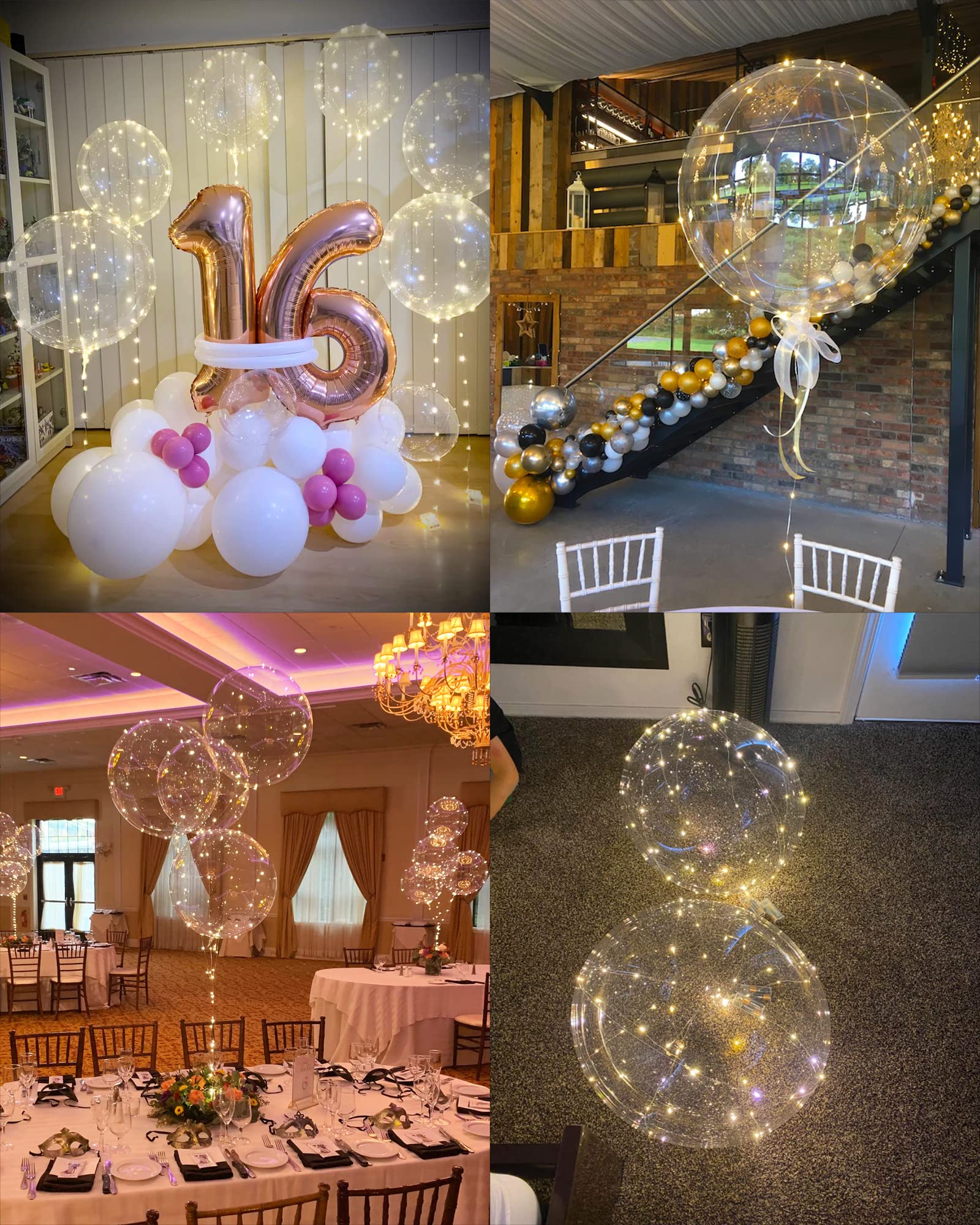LED Balloons Light Up Balloons - 10 Pack Glow in the Dark Balloons, 20 Inch Clear Bobo Balloons with Lights, Bubble Balloons with String Lights, Helium Glowing Balloons for Party