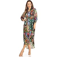 Sakkas Rina Women's Maxi Long Flounce Shirt Dress Floral Print Long Sleeves Button