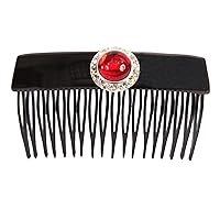 Hand Decorated French Black Over Lapping Comb with Large Siam and Swarovski Crystal Stones, 65 Ounce