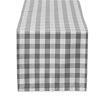 DII Checkered Tabletop Collection 100% Cotton, Machine Washable, Table Runner, 14x108, Gray