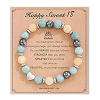 13/16/18/21/30/40/50/60/70/80 Birthday Gifts for Girls Women, Natural Stone Heart Bracelets for Mom Auntie Wife Friend Sister