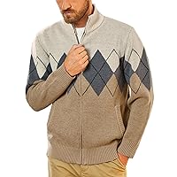 PJ PAUL JONES Mens Full Zip Cardigan Sweaters Argyle Stand Collar Knitwear