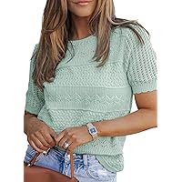 Dokotoo Womens Short Sleeve Sweaters Tops Crew Neck Pullover Shirt Lightweight Knit Sweater Blouse