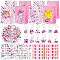 Preppy Birthday Party Favors,Pink Preppy Birthday Party Supplies,Included Wristband,Waterproof Stickers,Temporary Tattoos,Keychain,etc to Giving Gift Bags to Celebration Teen girls-All 98 Pcs