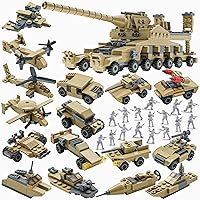 WW2 Army Building Blocks Toys Set, Compatible with Lego, Create a German Dora Heavy Cannon Model or 16 Small Military Vehicles, with 20 Toy Soldiers, for Boys Kids Age 6+ Year Old
