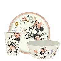 Zak Designs Disney Kids Dinnerware Set 3 Pieces, Durable and Sustainable Melamine Bamboo Plate, Bowl, and Tumbler are Perfect For Dinner Time With Family (Minnie Mouse)