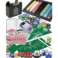 Casino Set: Shuffler + Card Shoe + 360pcs Chips + Double-Sided Felt + 8xDeck Playing Cards + Chip Rake + Bell + Dice + 10xCut Cards + 4xCasino Buttons + 4pcs Batteries + (Casino Super Set)