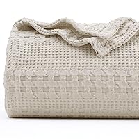 PHF 100% Cotton Waffle Weave Blanket Queen Size, Lightweight Washed Cotton Blanket for Spring & Summer - 90