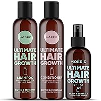 Moerie Mineral Shampoo and Conditioner Plus Hair Growth Spray Set – Ultimate Hair Care Pack – For Longer, Thicker, Fuller Hair - Volumizing Hair Care Products – Paraben & Silicone Free - 3 Products