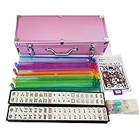 Games | Mah Jong Set in Pink Aluminum Case with Pushers | Bonus: Multi-Purpose #10 Size Pouch (Color May Vary)