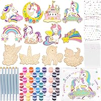 Winrayk 12 Sets Unicorn Craft Painting Kits for Girls Unicorn, Unfinished Wood Crafts Card Paint Set Unicorn Toy Gift Unicorn Party Favors Birthday Supplies, Arts & Crafts for Kids Ages 4 5 6 7 8 9 10