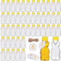 Mifoci 48 Pcs 12Oz Plastic Bear Honey Bottle Honey Squeeze Bottle with Flip Top Lid Empty Honey Jar Honey Containers Honey Bear Cup with 48 Pcs Thank You Tags and Jute Rope for Baby Shower Party Favor