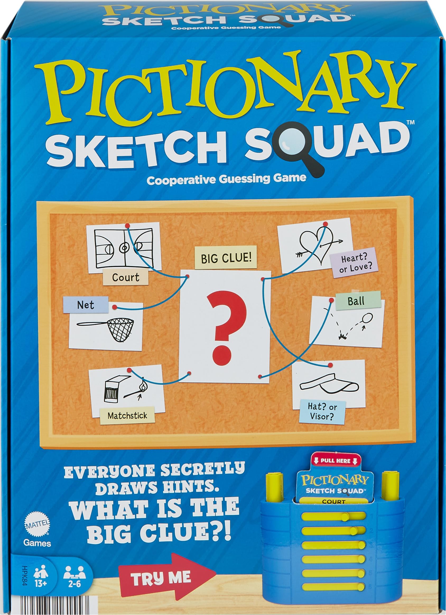 Mattel Games Pictionary Sketch Squad Cooperative Party Game for Adults, Teens and Game Night with Clues Case for 2-6 Players