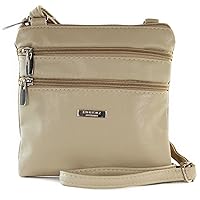 New Womans Leather Style Cross Across Body Shoulder Messenger Bag Zipped (Beige)